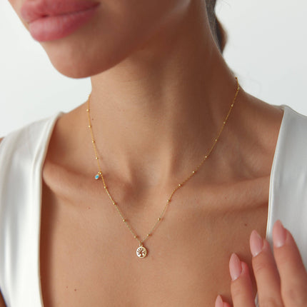 Dainty Tree of Life Turquoise Stone Necklace, 18K Gold-Plated Sterling Silver - Dabas Minimalist