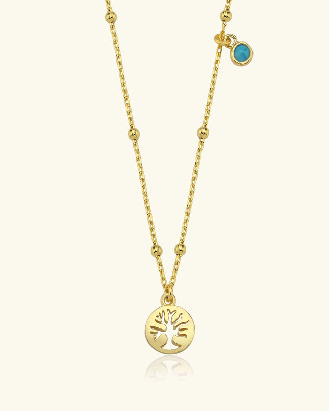 Dainty Tree of Life Turquoise Stone Necklace, 18K Gold-Plated Sterling Silver - Dabas Minimalist