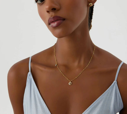 Dainty Tree of Life Turquoise Stone Necklace, 18K Gold-Plated Sterling Silver - Dabas Minimalist