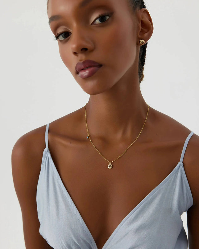 Dainty Tree of Life Turquoise Stone Necklace, 18K Gold-Plated Sterling Silver - Dabas Minimalist