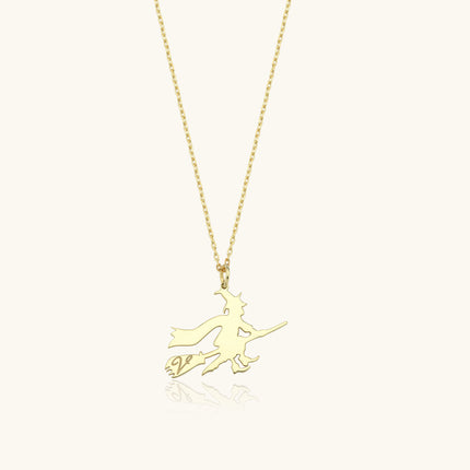 Witch Initial Necklace, 18K Gold-Plated Silver Halloween Jewelry - Dabas Minimalist