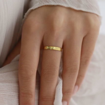 Custom Date Engraved Ring – 18K Gold-Plated Sterling Silver - Dabas Minimalist