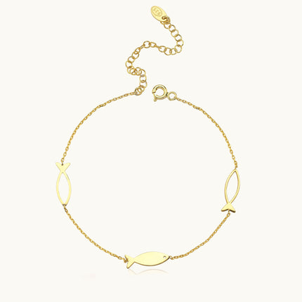 Minimalist Gold Fish Bracelet, 18K Gold-Plated Sterling Silver - Dabas Minimalist