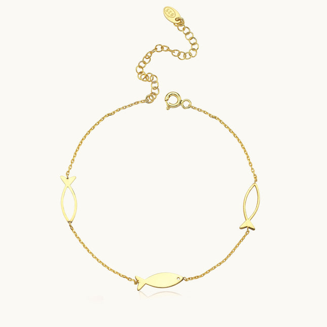 Minimalist Gold Fish Bracelet, 18K Gold-Plated Sterling Silver - Dabas Minimalist