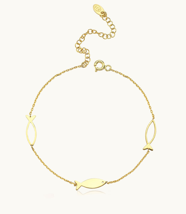 Minimalist Gold Fish Bracelet, 18K Gold-Plated Sterling Silver - Dabas Minimalist