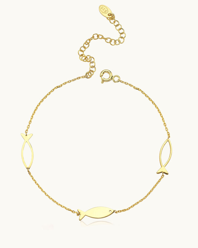 Minimalist Gold Fish Bracelet, 18K Gold-Plated Sterling Silver - Dabas Minimalist