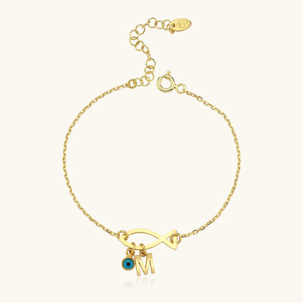 Dainty Fish Evil Eye Letter Bracelet - Dabas Minimalist