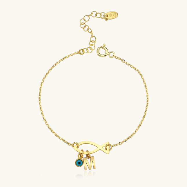 Dainty Fish Evil Eye Letter Bracelet - Dabas Minimalist