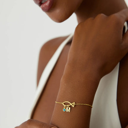 Dainty Fish Evil Eye Letter Bracelet - Dabas Minimalist