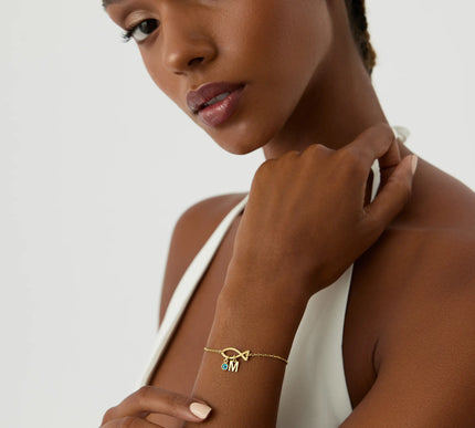 Dainty Fish Evil Eye Letter Bracelet - Dabas Minimalist