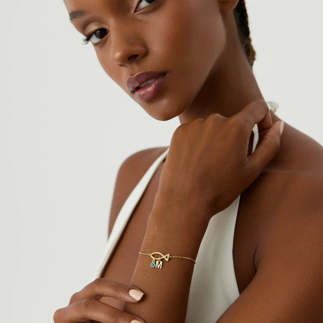 Dainty Fish Evil Eye Letter Bracelet - Dabas Minimalist