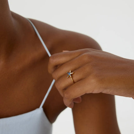 Starfish Ring with CZ Colorful Stones, 18K Gold-Plated Sterling Silver - Dabas Minimalist