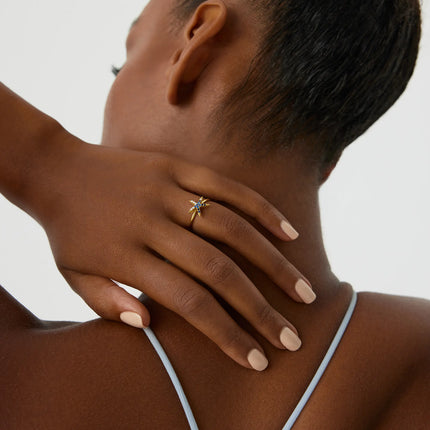 Starfish Ring with CZ Colorful Stones, 18K Gold-Plated Sterling Silver - Dabas Minimalist