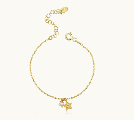 Star Charm Bracelet – 18K Gold-Plated Sterling Silver with Pearl Accent - Dabas Minimalist