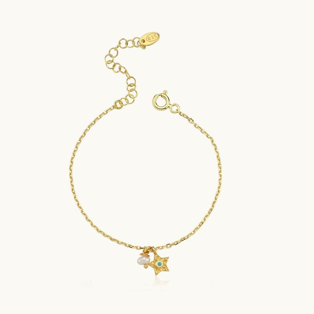 Star Charm Bracelet – 18K Gold-Plated Sterling Silver with Pearl Accent - Dabas Minimalist