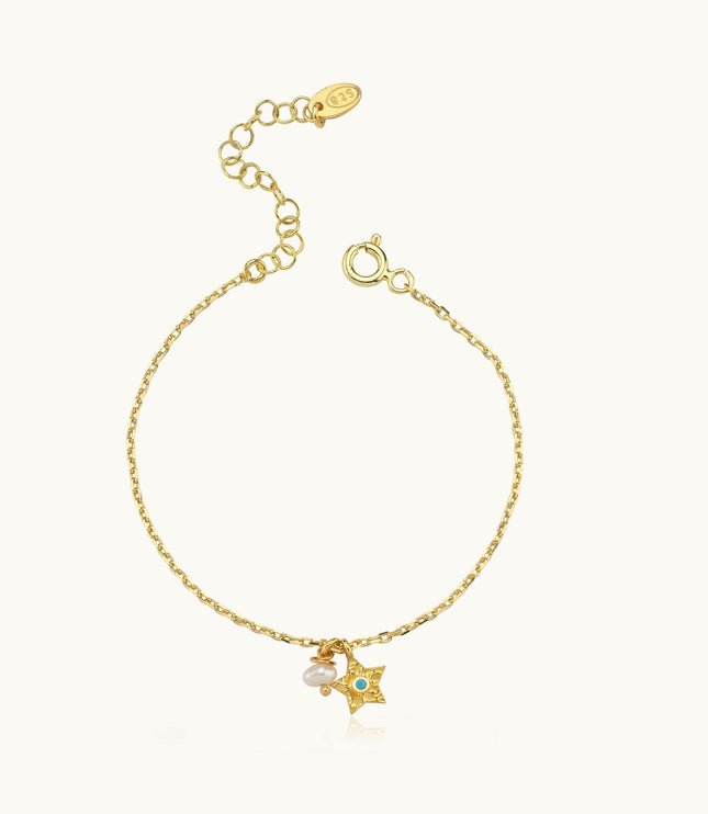 Star Charm Bracelet – 18K Gold-Plated Sterling Silver with Pearl Accent - Dabas Minimalist