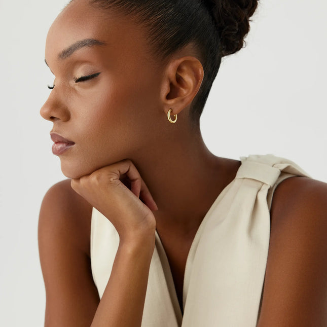 Classic Small Gold Huggie Hoop Earrings, 18K Gold-Plated Sterling Silver Minimalist Jewelry - Dabas Minimalist