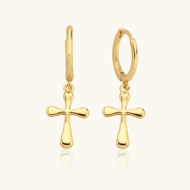 Cross Hoop Huggies Earrings, 18K Gold-Plated Sterling Silver Religious Jewelry - Dabas Minimalist