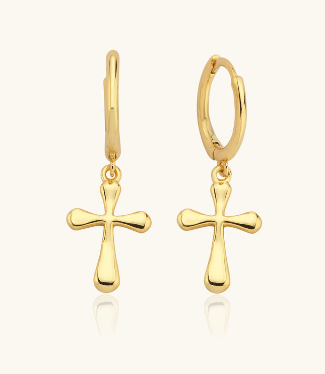 Cross Hoop Huggies Earrings, 18K Gold-Plated Sterling Silver Religious Jewelry - Dabas Minimalist