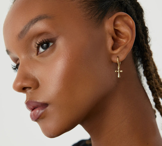 Cross Hoop Huggies Earrings - 18K Gold-Plated