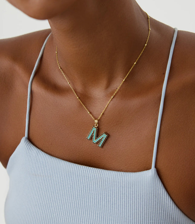 Enamel Letter CZ Black Diamonds Pendant Necklace, 18K Gold-Plated Sterling Silver Dabas Minimalist