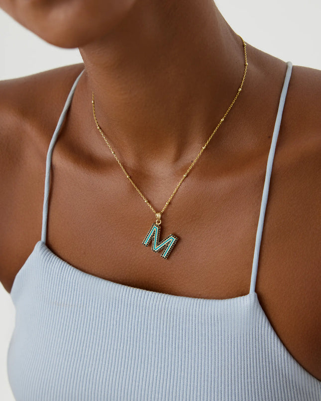 Enamel Letter CZ Black Diamonds Pendant Necklace, 18K Gold-Plated Sterling Silver Dabas Minimalist