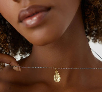Urart Fish Engraved Pendant Necklace, 18K Gold-Plated Oxidized Sterling Silver - Dabas Minimalist
