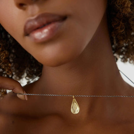 Urart Fish Engraved Pendant Necklace, 18K Gold-Plated Oxidized Sterling Silver - Dabas Minimalist