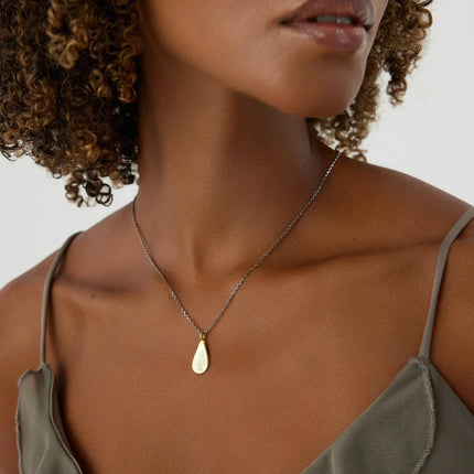 Urart Fish Engraved Pendant Necklace, 18K Gold-Plated Oxidized Sterling Silver - Dabas Minimalist