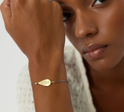 Urart Fish Engraved Bracelet, 18K Gold-Plated Oxidized Sterling Silver - Dabas Minimalist