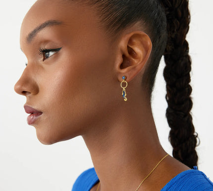 Seahorse Drop Earrings – 18K Gold-Plated Sterling Silver with Blue Accents - Dabas Minimalist