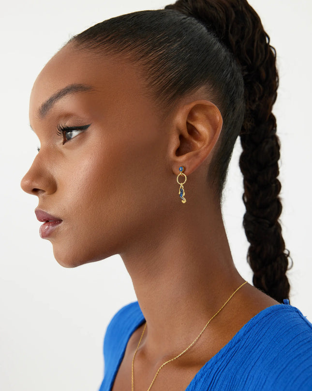 Seahorse Drop Earrings – 18K Gold-Plated Sterling Silver with Blue Accents - Dabas Minimalist