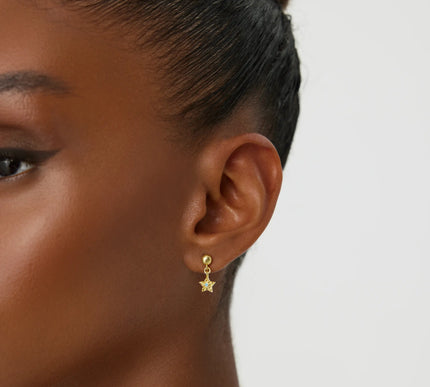 Star Drop Earrings – 18K Gold-Plated Sterling Silver with Turquoise Accents - Dabas Minimalist