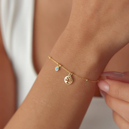 Dainty Tree of Life Turquoise Stone Bracelet, 18K Gold-Plated Sterling Silver - Dabas Minimalist