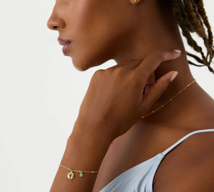Dainty Tree of Life Turquoise Stone Bracelet, 18K Gold-Plated Sterling Silver - Dabas Minimalist