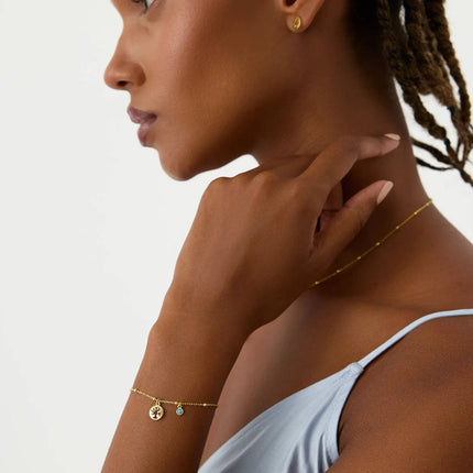 Dainty Tree of Life Turquoise Stone Bracelet, 18K Gold-Plated Sterling Silver - Dabas Minimalist