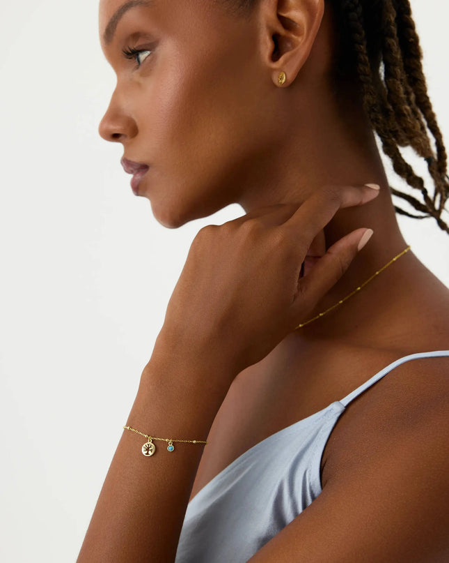 Dainty Tree of Life Turquoise Stone Bracelet, 18K Gold-Plated Sterling Silver - Dabas Minimalist
