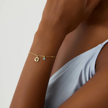 Dainty Tree of Life Turquoise Stone Bracelet, 18K Gold-Plated Sterling Silver - Dabas Minimalist