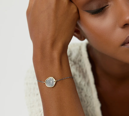 Hamsa Hand Coin Bracelet – 18K Gold-Plated Sterling Silver with Black Chain - Dabas Minimalist