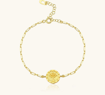 Evil Eye Potbelly Hill Coin Bracelet – 18K Gold-Plated Sterling Silver - Dabas Minimalist
