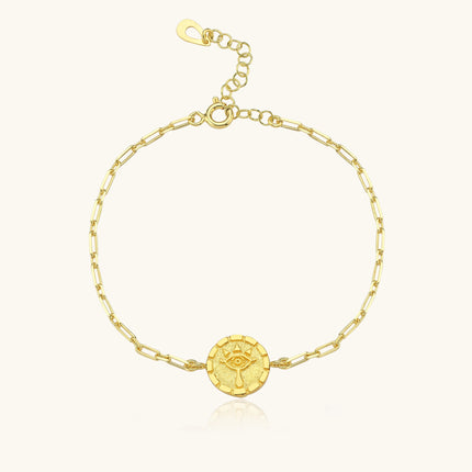Evil Eye Potbelly Hill Coin Bracelet – 18K Gold-Plated Sterling Silver - Dabas Minimalist