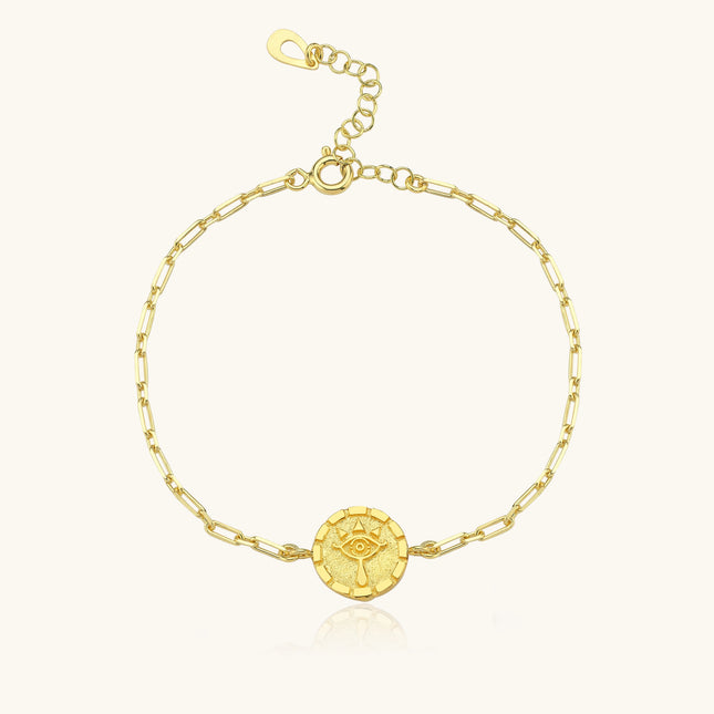 Evil Eye Potbelly Hill Coin Bracelet – 18K Gold-Plated Sterling Silver - Dabas Minimalist