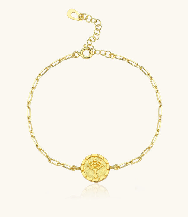Evil Eye Potbelly Hill Coin Bracelet – 18K Gold-Plated Sterling Silver - Dabas Minimalist