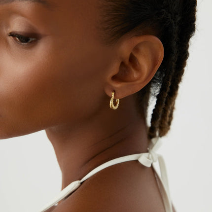 Beaded Gold Hoop Earrings, 18K Gold-Plated Sterling Silver Textured Jewelry - Dabas Minimalist