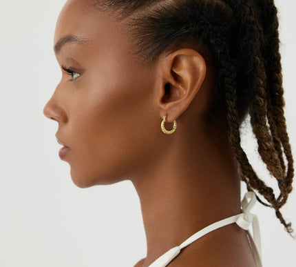 Beaded Gold Hoop Earrings, 18K Gold-Plated Sterling Silver Textured Jewelry - Dabas Minimalist