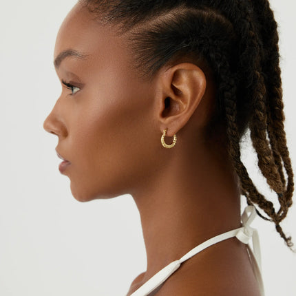 Beaded Gold Hoop Earrings, 18K Gold-Plated Sterling Silver Textured Jewelry - Dabas Minimalist