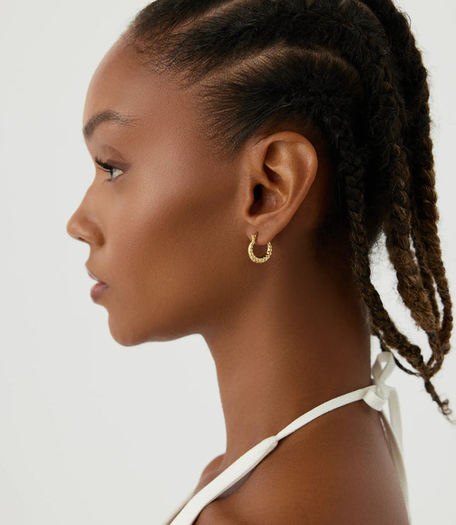 Beaded Gold Hoop Earrings, 18K Gold-Plated Sterling Silver Textured Jewelry - Dabas Minimalist