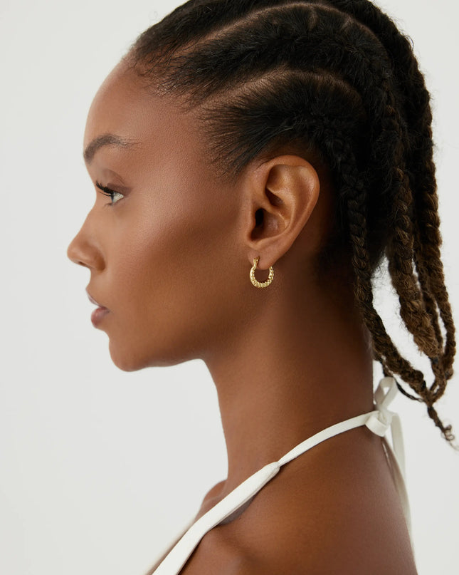 Beaded Gold Hoop Earrings, 18K Gold-Plated Sterling Silver Textured Jewelry - Dabas Minimalist