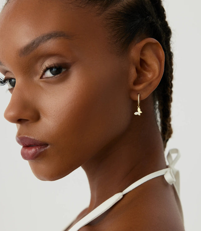 Dainty Butterfly Hoop Earrings – 18K Gold-Plated with CZ Stones - Dabas Minimalist