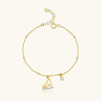 Ice Skate Charm Bracelet – 18K Gold-Plated Sterling Silver with Crystal Accent - Dabas Minimalist